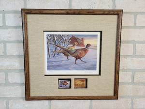 1989 Minnesota Pheasant Stamp Signed  Framed Print #35 of 3500 - Artist Darrell Bush- 16.5 x 17.5