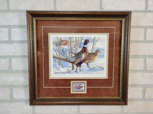 1993 Minnesota Pheasant Stamp Signed  Framed Print #144 of 2500 - Artist Bruce Miller- 16.5 x 17.5