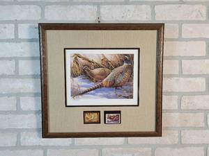 1990 Minnesota Pheasant Stamp Signed  Framed Print #35 of 2500 - Artist Theresa Marschel - 17.5 x 16.5