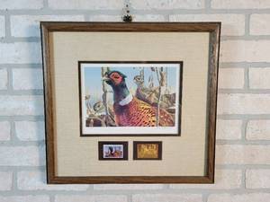 1984 Minnesota Pheasant Stamp Signed  Framed Print #35 of 4650 - Artist Mario Fernandez - 17.5 x 16.5