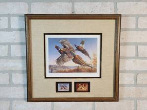 1986 Minnesota Pheasant Stamp Signed  Framed Print #35 of 3700 - Artist James Meger - 17.5 x 16.5