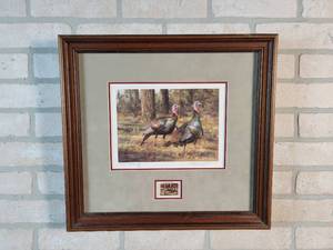1996 Texas Wild Turkey Stamp Signed  Framed Artist Proof Print #15 of 100 - Artist Ken Carlson - 18 x 17