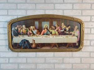 Vintage Framed Last Supper - 32 x 16 - Some Frame Damage