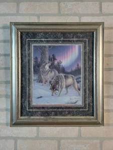 James Meger Signed  Framed Wolf Print - 17.5 x 20.5