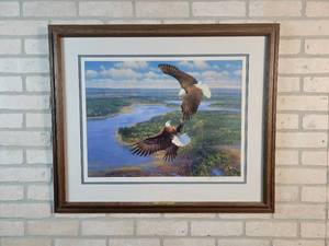 Sky Dancers - Bald Eagles Signed  Framed Print #358 of 1500 - Artist Michael Sieve - 32 x 27