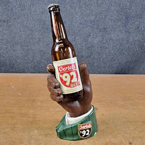 lot 1035 image: Vintage Oertels Beer Plaster Bottle Display - Overall w Bottle is 14 Tall