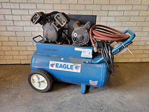 lot 1066 image: Eagle Air Compressor - 5.6 CFM  90 PSI - Builds and Holds Pressure - Tank is around 15 Gallon Or so - NO SHIPPING