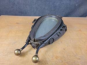 lot 1113 image: Vintage Horse Collar Mirror w Steel Hames and Brass Ends - Overall about 28 Long