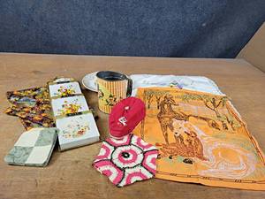 lot 1132 image: Lot of Vintage Linens, Child Cap and More