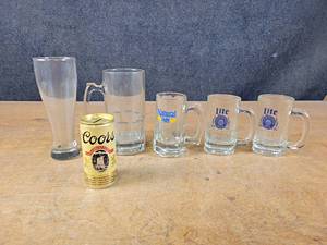lot 1136 image: Assorted Beer Mugs, Beer Glass and Coors Can
