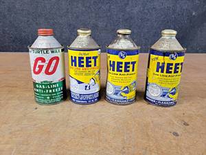 lot 1147 image: Antique Cone Top HEET and Turtle Wax Cans - NO SHIPPING