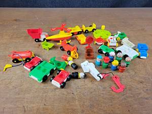 lot 1211 image: Large Collection of Fisher Price Little People and Vehicles - Some are Wood