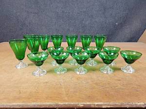 lot 1213 image: Beautiful Set of Green & Clear Dessert Dishes