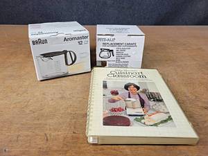 lot 1219 image: New 12 Cup Coffee Carafes and Cuisinart Food Processor Cookbook
