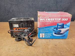 lot 1233 image: Schauer 10A Battery Charger and Chamberlain Waxmaster Orbital Waxer  Polisher