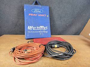 lot 1300 image: Pair of Extension Cords, 1 is Heavy Duty and Mechanics Mat