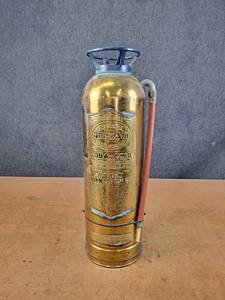 lot 1303 image: Antique Brass Fire Extinguisher - About 23 Tall - NO SHIPPING