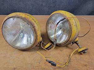 lot 1306 image: Pair of Antique Glass lens Tractor Headlights - About 8-12 Diameter Overall