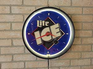 lot 1327 image: LITE Ice Light Up Beer Clock - Works - About 16 Diameter