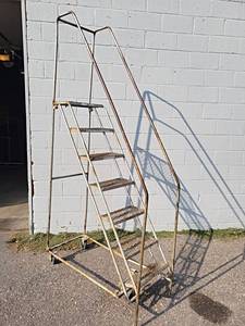 lot 1027D image: Rolling Warehouse Stairs - Top Step is 67, Width is 16 - NO SHIPPING
