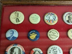 lot 52 image: Framed Political Pin Set