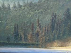 lot 10 image: Framed Mystic Conifers Painting by Vaughn