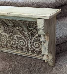 lot 23A image: Large Painted Wood and Tin Wall Shelf