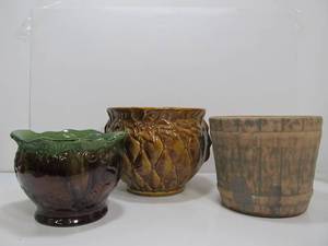 lot 21 image: 3 Vintage Art Pottery & Stoneware Planters
