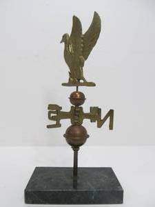 lot 23 image: Brass & Copper Duck Weathervane Display on Marble Base