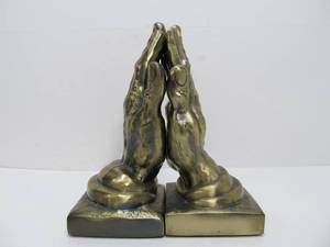 lot 35 image: Vintage Brass Praying Hand Bookend Set
