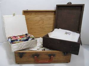 lot 38 image: 3 Cases Full of Vintage Linens Scarves etc