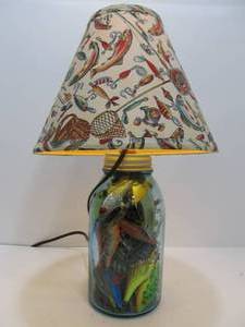 lot 121 image: Large Blue Glass Ball Jar Fishing Decor Lamp