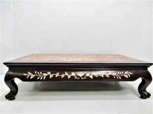 lot 147 image: Excellent Vintage Inlaid Clawfoot Low Table wMarble Top