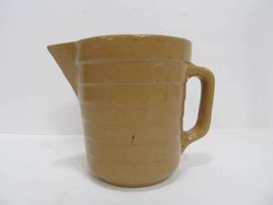 lot 194 image: Antique Stoneware Advertising Pitcher - Farmers Lumber & Grain Co.