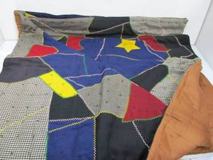 lot 203 image: Wonderful Antique Victorian Folk Art Crazy Quilt wMoon & Stars