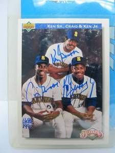lot 189 image: Authentic Autographed 1992 Upper Deck Bloodlines Ken Griffey Jr. w Sr. & Brother Baseball Card