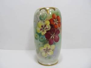 lot 280 image: Art Nouveau Style Floral Hand Painted Tall Vase