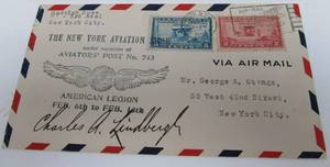 lot 318 image: Authentic 1920s Hand Signed CHARLES LINDBERGH New York Aviation Show Envelope