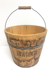 lot 6 image: Antique Primitive General Store Wooden Newcomer Tobacco Advertising Bucket