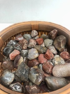 lot 331 image: Vintage Basket FULL of Larger Sized Polished Agates & Other Rocks