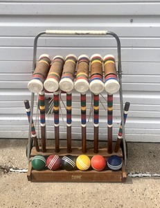 lot 344 image: Complete Vintage FORSTER Croquet Set wRolling Stand