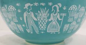 lot 360 image: Vintage Pyrex Turquoise Amish Butterprint Cinderella Mixing Bowl