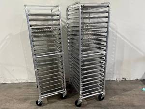 LOT OF 2. 20 Pan End Load Bun  Sheet Pan Rack with Pans