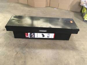lot 11 image: Husky 71.36 in. Matte Black Aluminum Full Size Crossbed Truck Tool Box No Keys Customer Returns See Terms on Auction