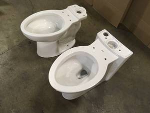 lot 38 image: Lot of 2 American Standard Cadet 3 FloWise 1.28 GPF Single Flush Elongated Toilet - tanks not included in White Customer Returns See Terms on Auction