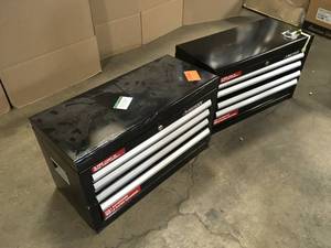 lot 39 image: Lot of 2 Husky 26 in. W x 12 in. D Standard Duty 4-Drawer Top Tool Chest in Gloss Black Customer Returns See Terms on Auction