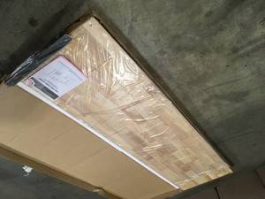 lot 40 image: Husky 84 in. Solid Wood Work Surface for Heavy Duty Welded Steel Garage Storage System Customer Returns See Terms on Auction