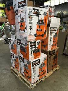 Pallet of Ridgid WetDry Shop Vacs Various types  Conditions Customer Returns See Terms on Auction