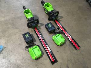 Lot of 2 Greenworks PRO 26 in. 60V Battery Cordless Hedge Trimmer with 2.0 Ah Battery and Charger Customer Returns See Terms on Auction