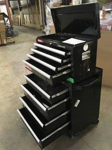 Husky 26.5 in. W x 18 in. D Standard Duty 4-Drawer Rolling Tool Cabinet 26 in. W x 12 in. D Standard Duty 4-Drawer Top Tool Chest in Gloss Black Customer Returns See Terms on Auction